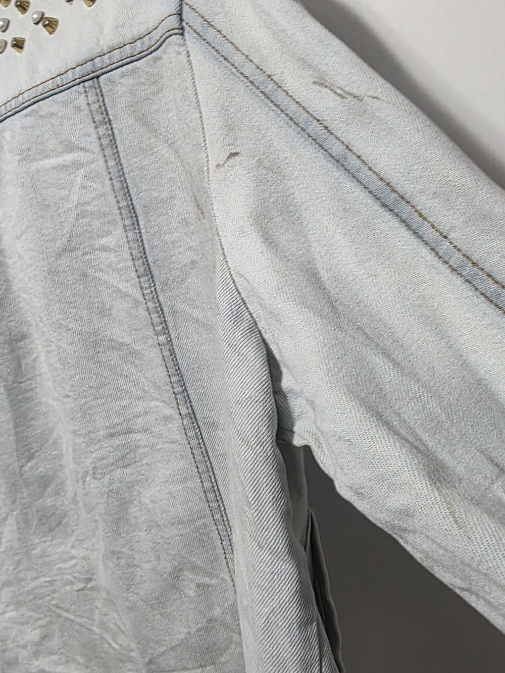 Studded Embroidered Light Blue Denim Jacket by Faded Glory - Picture 8 of 15
